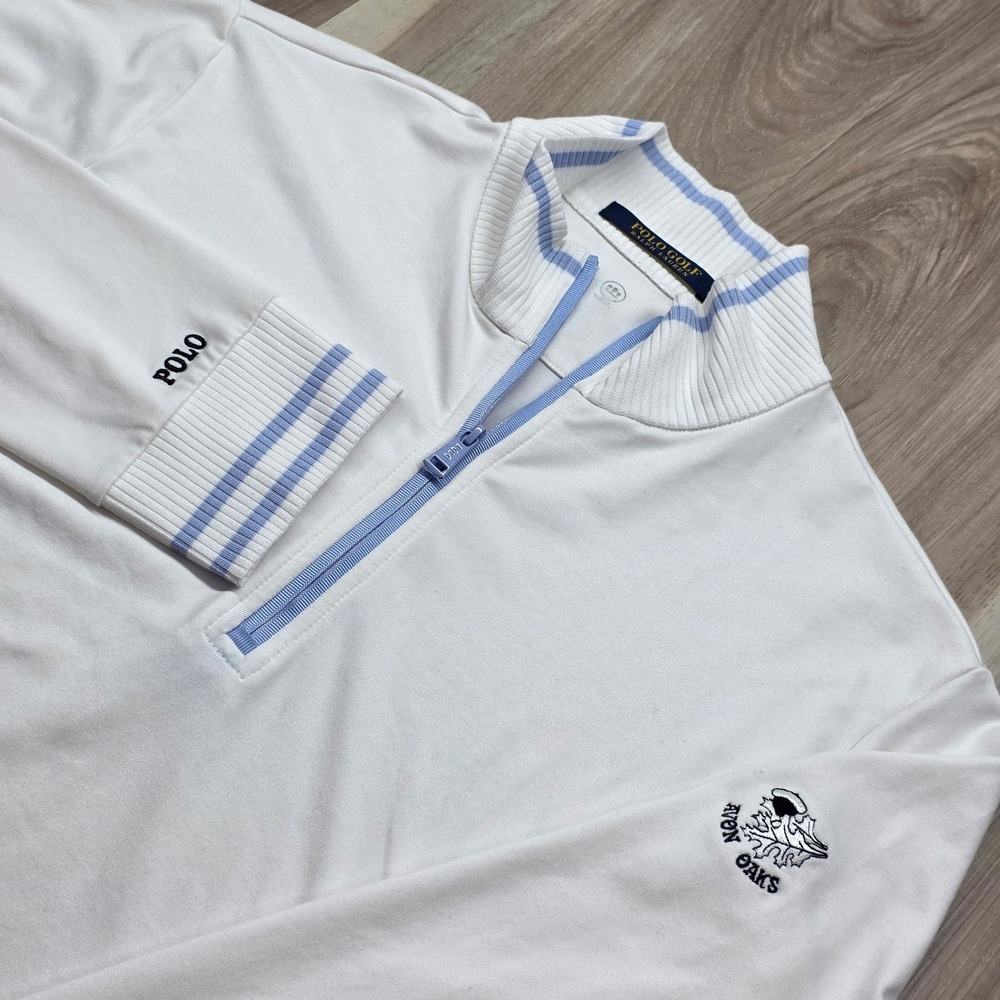 Polo Golf Ralph Lauren 1/4 Zip Pullover Avon Oaks Logo Large White Blue Womens
